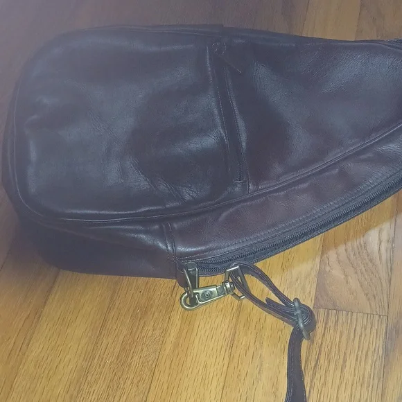 Brown Leather Sling-Style Shoulder Bag ■ Adjustable Padded Strap - Picture 12 of 12